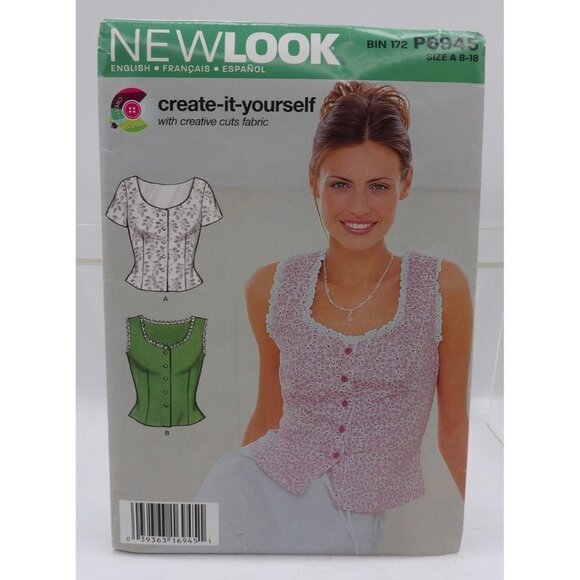 New Look P6945 Misses' Top Sewing Pattern Size A 8-18 (2 Styles) Open/Uncut - Picture 1 of 2